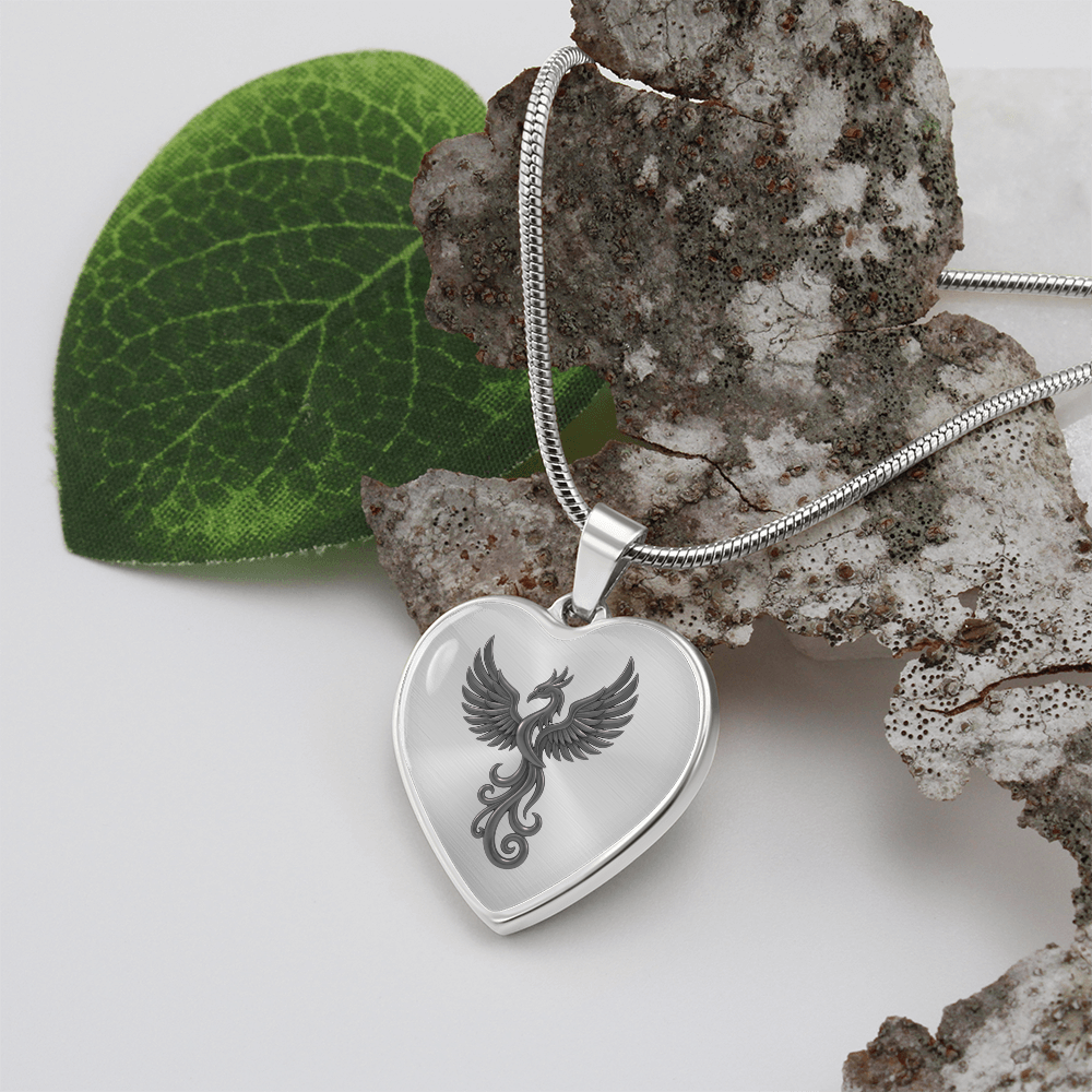 Luxury Graphic Heart Necklace – Phoenix Symbol of Strength & Renewal | Inspirational Keepsake Jewelry