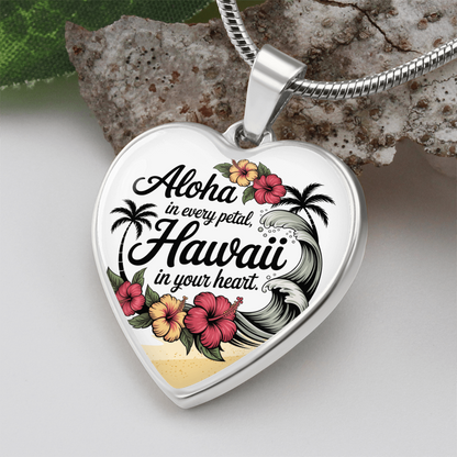 Aloha Hawai‘i Heart Necklace – Tropical Hibiscus & Island-Inspired Pendant
