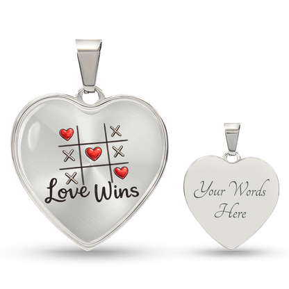 "Love Wins" Heart Necklace – Tic-Tac-Toe Love Pendant for Valentine's Day, Young Love & Sweet Moments