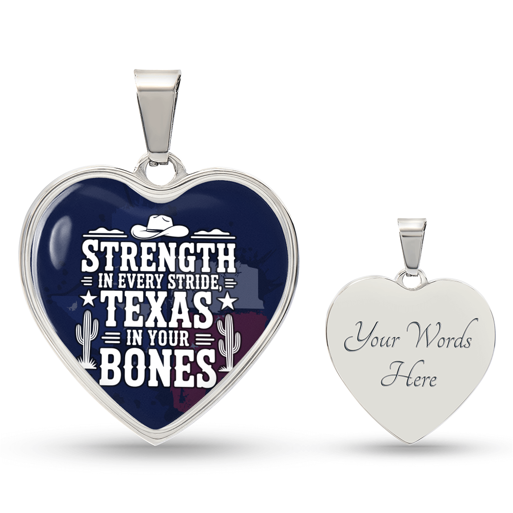 Texas Strength Heart Necklace – “Strength in Every Stride” Western Jewelry Gift, Texas Pride Pendant, Cowgirl Necklace, Southern Gifts for Her