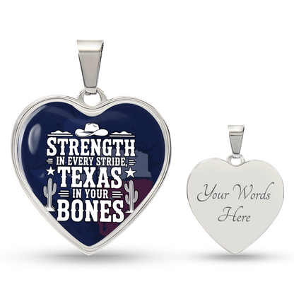 Texas Strength Heart Necklace – “Strength in Every Stride” Western Jewelry Gift, Texas Pride Pendant, Cowgirl Necklace, Southern Gifts for Her