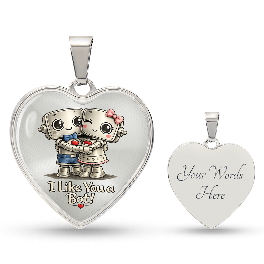 I Like You a Bot! Heart Necklace – Cute Robot Love Pendant for Valentine's Day, Young Love & Playful Moments