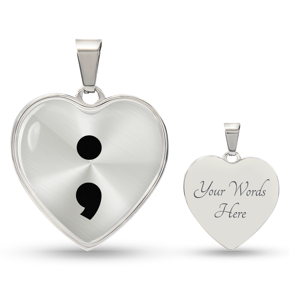 Semicolon Heart Necklace – Inspirational Mental Health Awareness Jewelry | Meaningful Keepsake Gift for Her