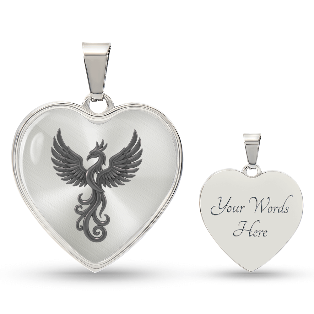 Luxury Graphic Heart Necklace – Phoenix Symbol of Strength & Renewal | Inspirational Keepsake Jewelry