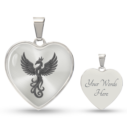 Luxury Graphic Heart Necklace – Phoenix Symbol of Strength & Renewal | Inspirational Keepsake Jewelry