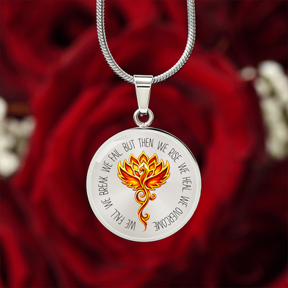 Phoenix Om Lotus Necklace – Luxury Graphic Circle Pendant, Spiritual Rebirth & Strength Necklace for Her, Meaningful Healing Jewelry Gift