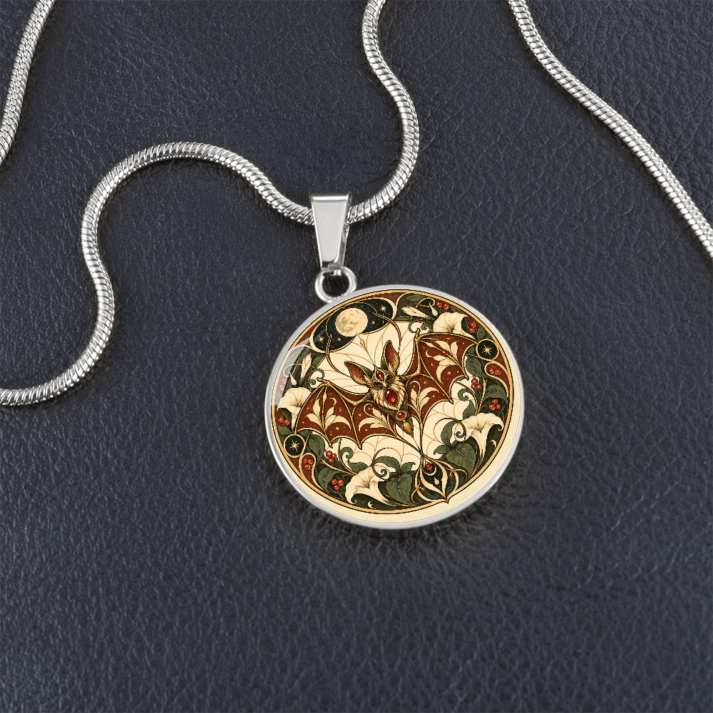 Moonlit Bat Necklace | Art Nouveau Celestial Pendant
