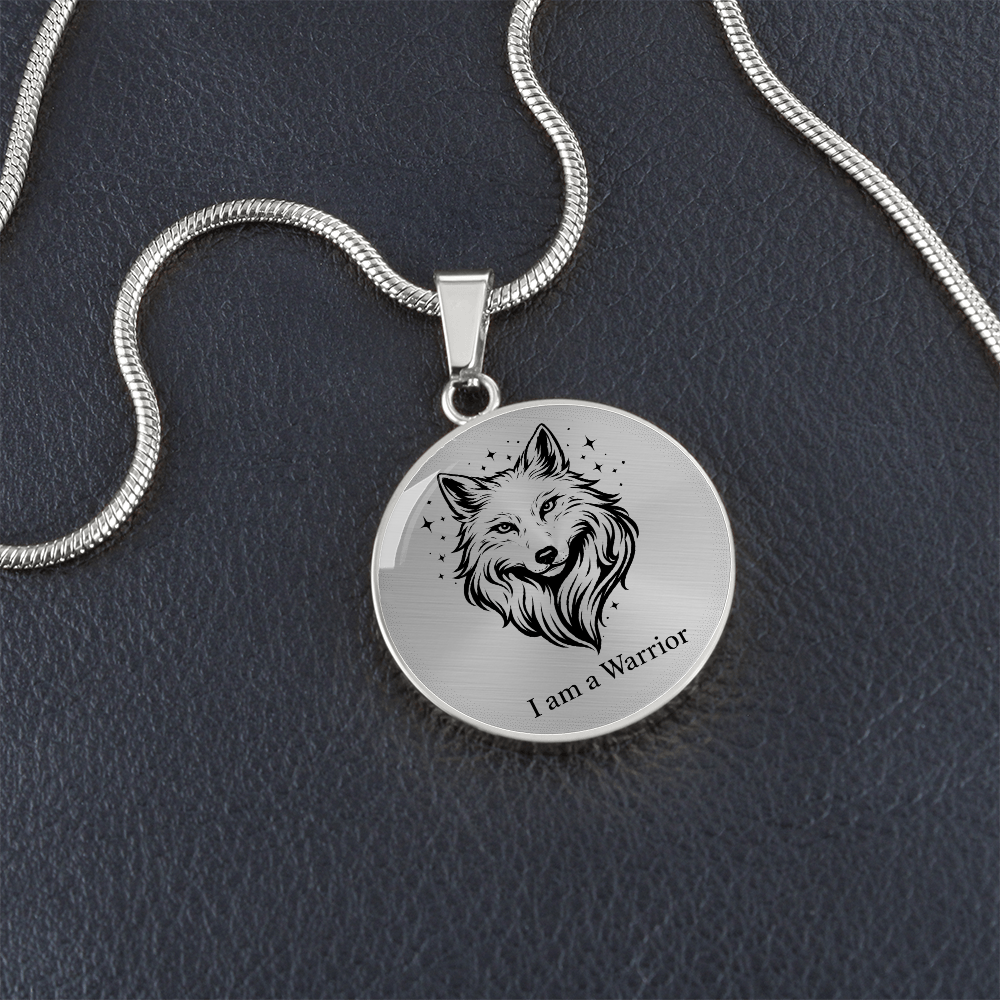 I Am a Warrior Circle Necklace – Wolf Strength & Courage Pendant