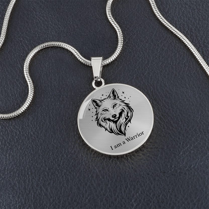 I Am a Warrior Circle Necklace – Wolf Strength & Courage Pendant