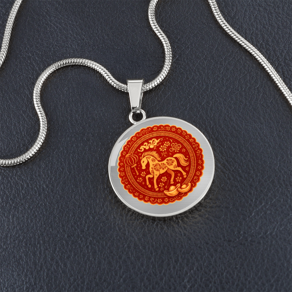 Person wearing Lucky Horse necklace for Chinese New Year