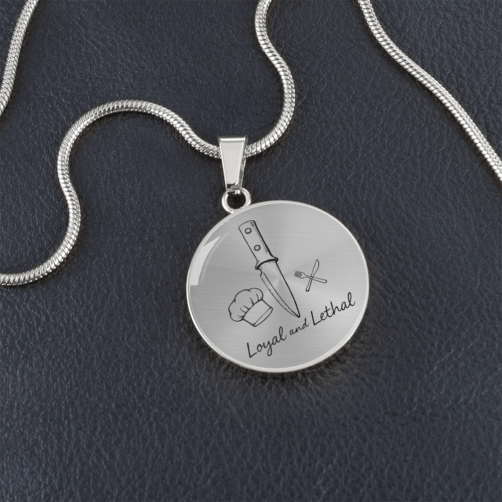 Loyal & Lethal Knife Circle Necklace – Minimalist Culinary Pendant Gift for Foodies & Chefs