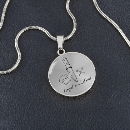 Loyal & Lethal Knife Circle Necklace – Minimalist Culinary Pendant Gift for Foodies & Chefs