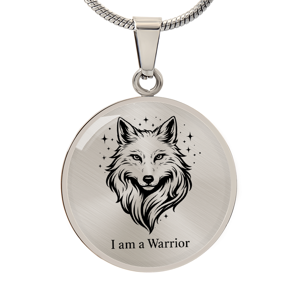 I Am a Warrior Circle Necklace – Wolf Strength & Courage Pendant