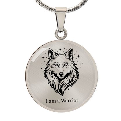 I Am a Warrior Circle Necklace – Wolf Strength & Courage Pendant