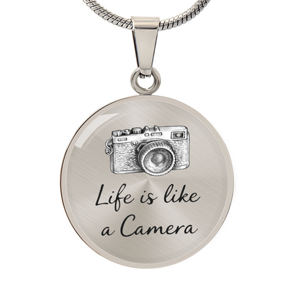 Life Is Like a Camera Circle Necklace – Inspirational Photography Pendant Gift