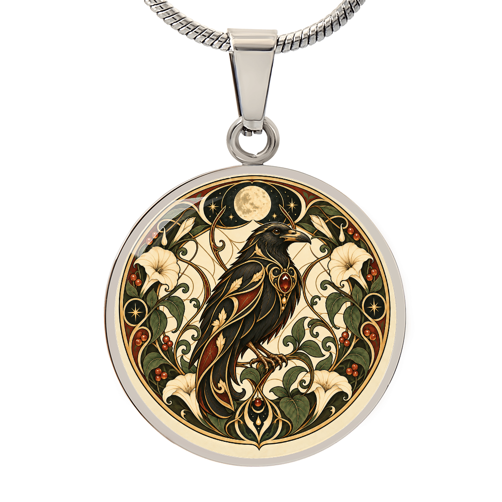 Moonlit Raven Necklace | Art Nouveau Celestial Pendant