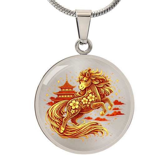 Lunar Charm Chinese zodiac golden horse necklace