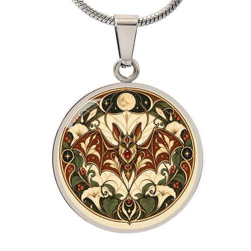 Moonlit Bat Necklace | Art Nouveau Celestial Pendant