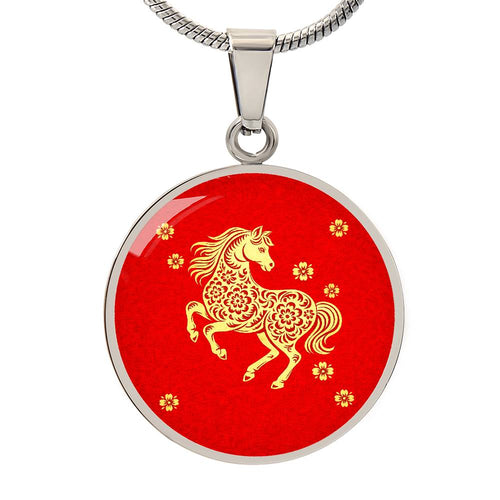 Chinese New Year golden horse circle necklace