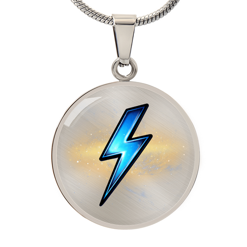 Lightning Bolt Thunder Necklace – Luxury Graphic Circle Pendant, Flash Thunderbolt Charm, Strength & Power Necklace for Her