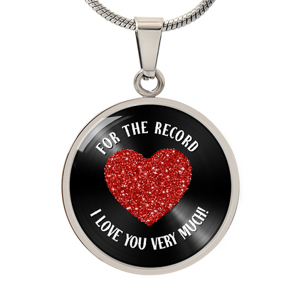 "For the Record" Luxury Graphic Circle Necklace with Red Glitter Heart | Valentine's Day Jewelry | Customizable Heart Pendant | Romantic Gift for Her | Personalized Love Necklace