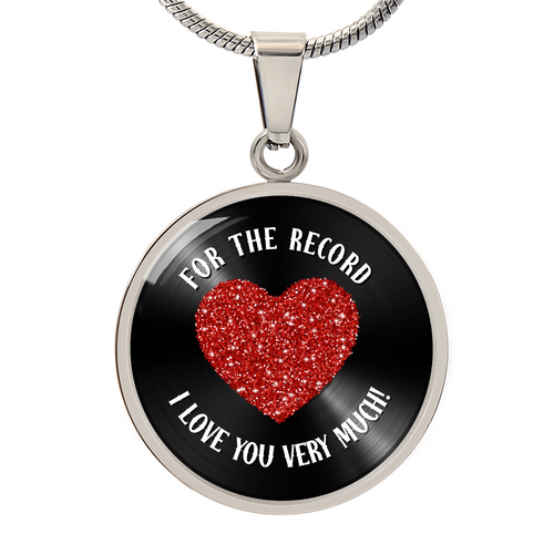 "For the Record" Luxury Graphic Circle Necklace with Red Glitter Heart | Valentine's Day Jewelry | Customizable Heart Pendant | Romantic Gift for Her | Personalized Love Necklace