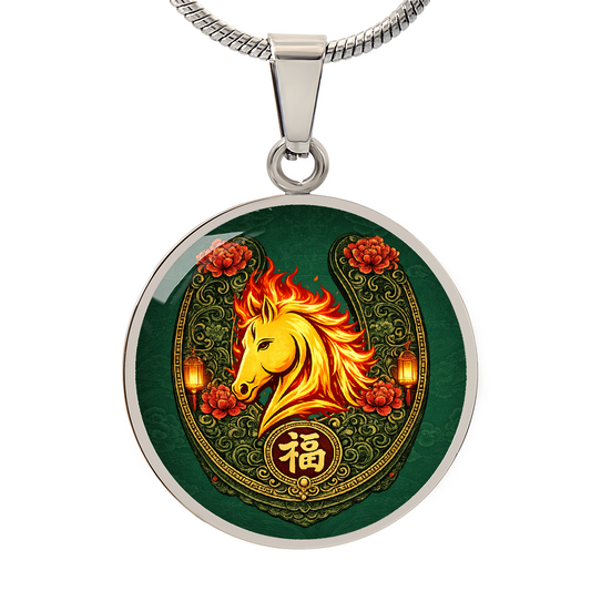 Fire Horse Fu Chinese New Year necklace symbolizing luck