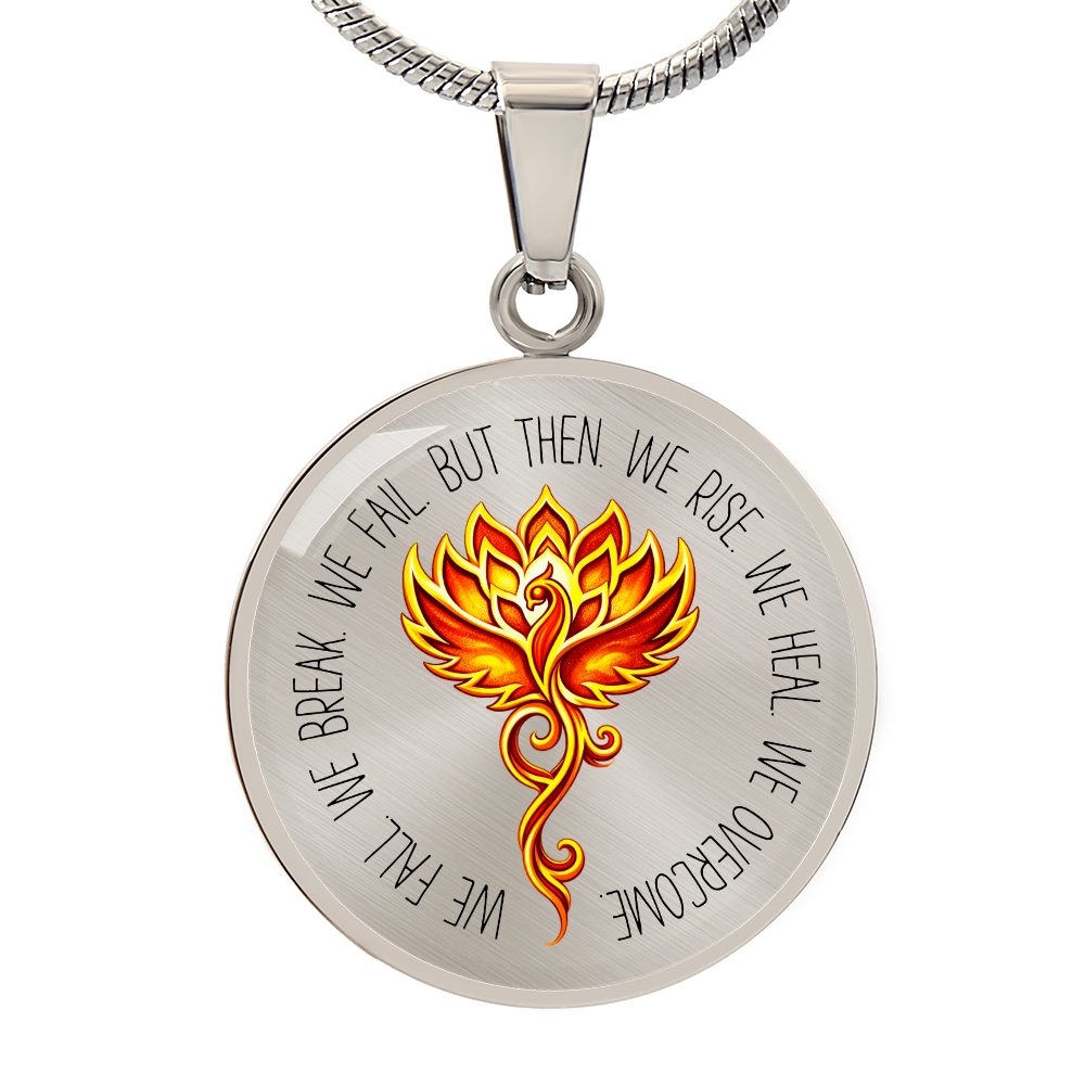 Phoenix Om Lotus Necklace – Luxury Graphic Circle Pendant, Spiritual Rebirth & Strength Necklace for Her, Meaningful Healing Jewelry Gift