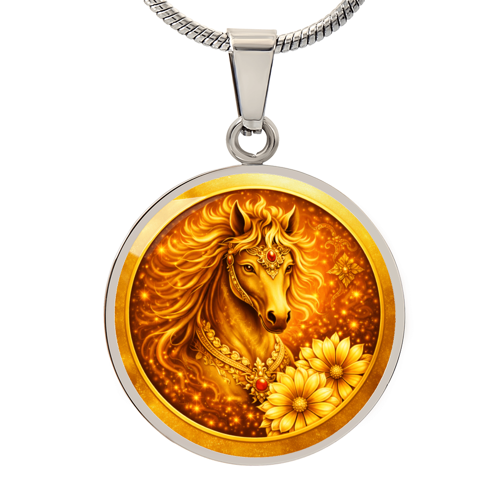 Luxury golden horse circle necklace symbolic jewelry