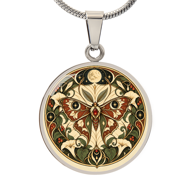 Moonlit Moth Necklace | Art Nouveau Celestial Pendant