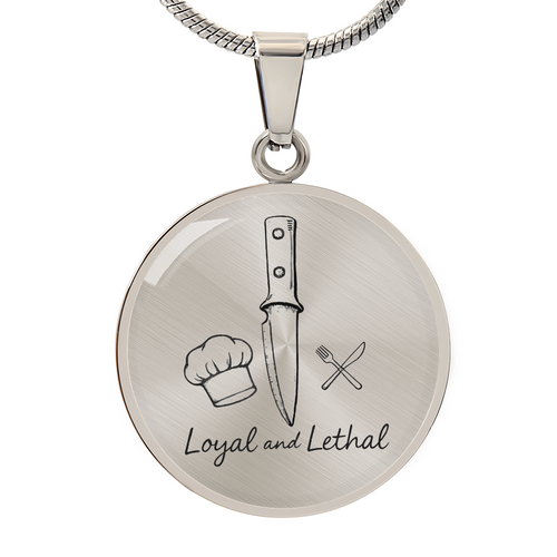Loyal & Lethal Knife Circle Necklace – Minimalist Culinary Pendant Gift for Foodies & Chefs