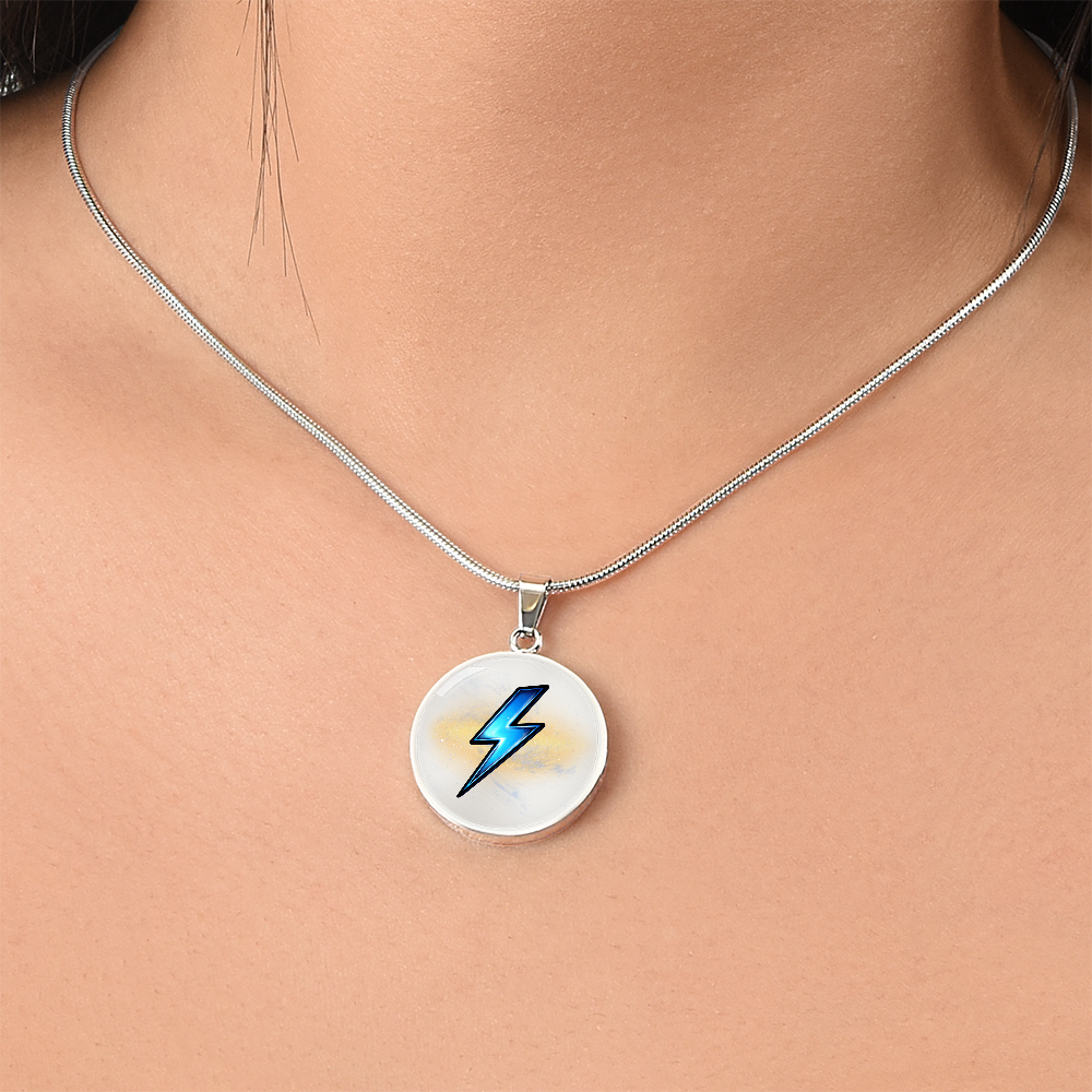 Lightning Bolt Thunder Necklace – Luxury Graphic Circle Pendant, Flash Thunderbolt Charm, Strength & Power Necklace for Her