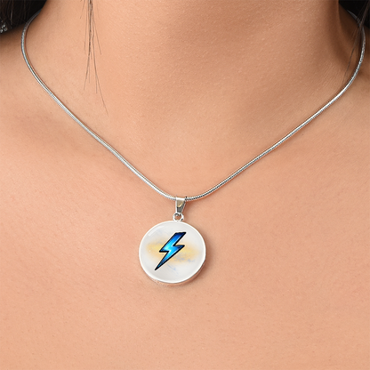 Lightning Bolt Thunder Necklace – Luxury Graphic Circle Pendant, Flash Thunderbolt Charm, Strength & Power Necklace for Her