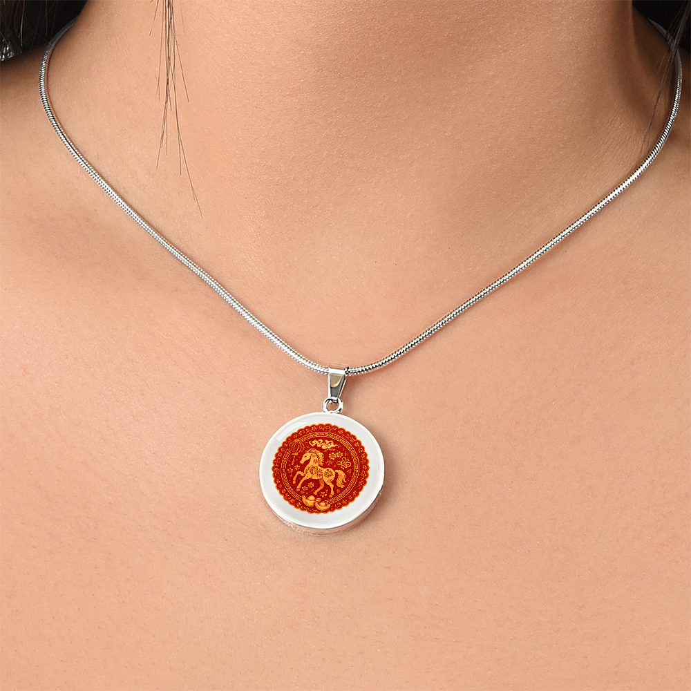 Close-up of Chinese lucky horse pendant with ornate details