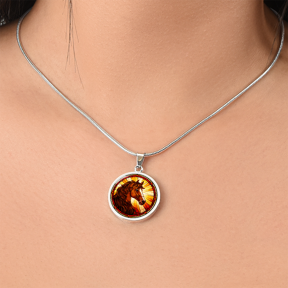 Person wearing lucky horse necklace for Chinese New Year celebration