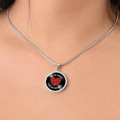 "For the Record" Luxury Graphic Circle Necklace with Red Glitter Heart | Valentine's Day Jewelry | Customizable Heart Pendant | Romantic Gift for Her | Personalized Love Necklace