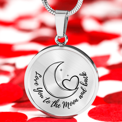 Love You to the Moon and Back Necklace – Moon & Heart Pendant Gift for Her, Romantic Anniversary Gift