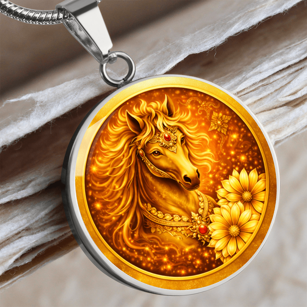 Golden horse necklace in luxury gift box