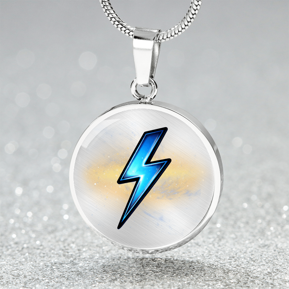 Lightning Bolt Thunder Necklace – Luxury Graphic Circle Pendant, Flash Thunderbolt Charm, Strength & Power Necklace for Her