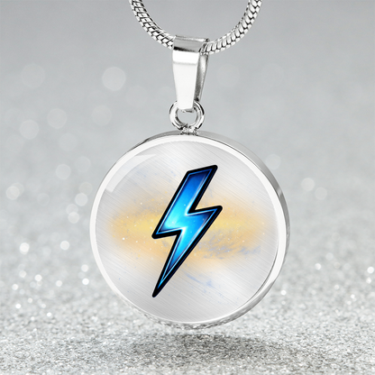 Lightning Bolt Thunder Necklace – Luxury Graphic Circle Pendant, Flash Thunderbolt Charm, Strength & Power Necklace for Her
