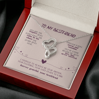 Heart-to-heart necklace displayed in soft-touch jewelry box