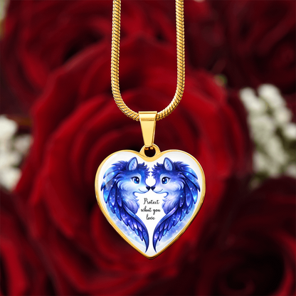 Luxury Heart Graphic Necklace – Wolf Spirit Protection Pendant, Symbol of Strength & Loyalty, Meaningful Gift Jewelry for Her
