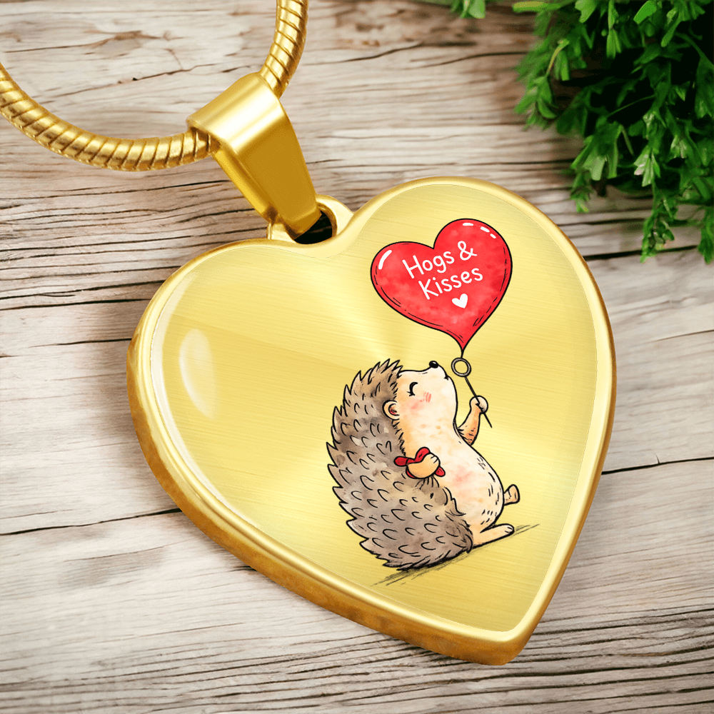 Hogs & Kisses Heart Necklace – Cute Hedgehog Love Pendant for Valentine's Day, Young Love & First Crush Moments