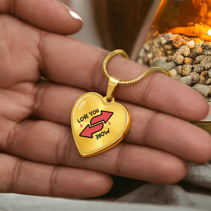 Luxury Heart Pendant Necklace – “Love You More” | Reverse Card Inspired Valentine Gift | Playful Romantic Jewelry