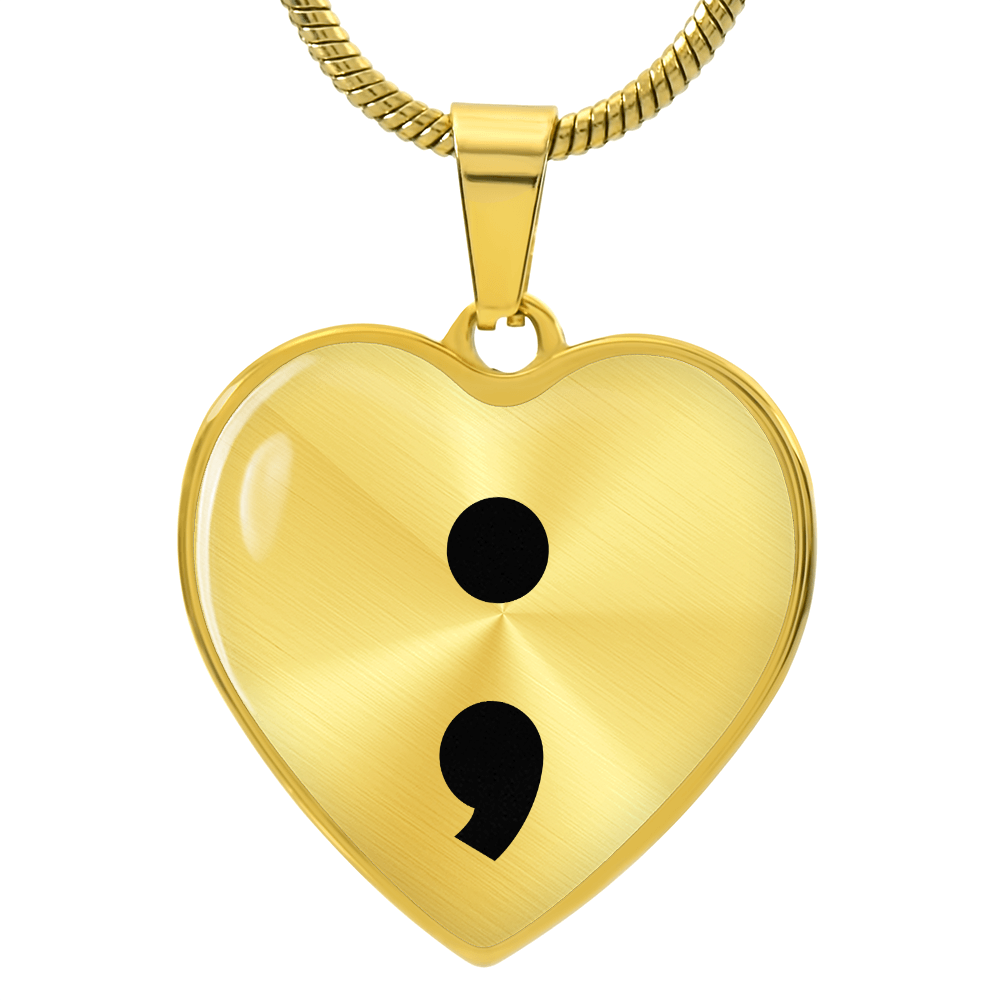 Semicolon Heart Necklace – Inspirational Mental Health Awareness Jewelry | Meaningful Keepsake Gift for Her