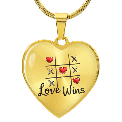 "Love Wins" Heart Necklace – Tic-Tac-Toe Love Pendant for Valentine's Day, Young Love & Sweet Moments