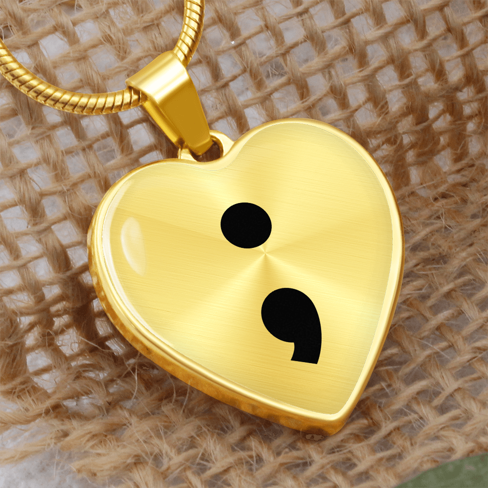Semicolon Heart Necklace – Inspirational Mental Health Awareness Jewelry | Meaningful Keepsake Gift for Her