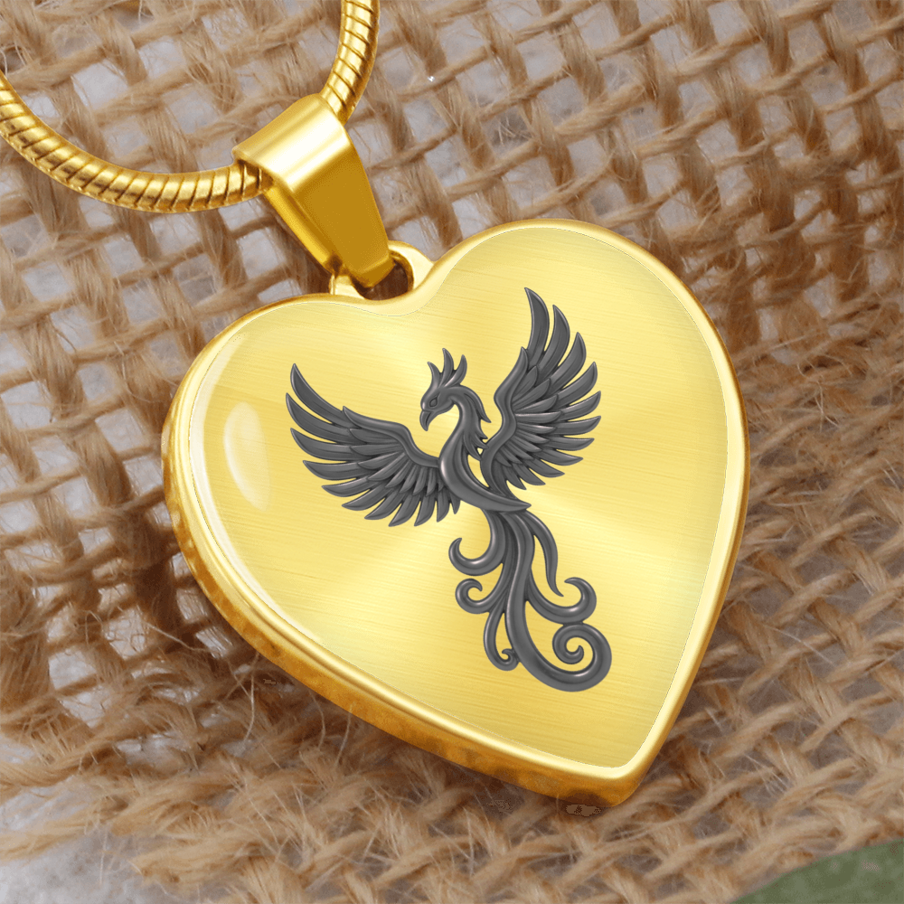 Luxury Graphic Heart Necklace – Phoenix Symbol of Strength & Renewal | Inspirational Keepsake Jewelry
