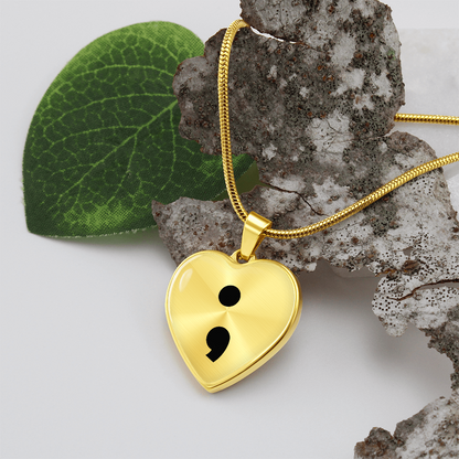 Semicolon Heart Necklace – Inspirational Mental Health Awareness Jewelry | Meaningful Keepsake Gift for Her