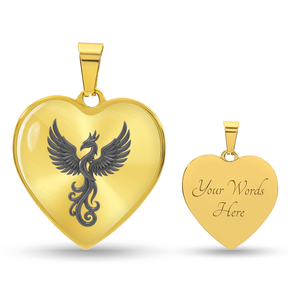 Luxury Graphic Heart Necklace – Phoenix Symbol of Strength & Renewal | Inspirational Keepsake Jewelry